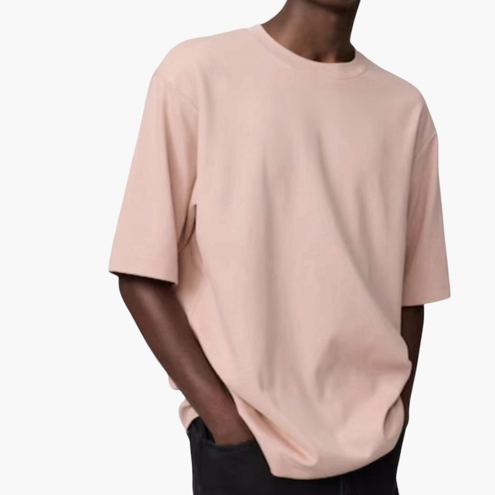 Uniqlo AIRism Cotton Crew Neck Oversized T Shirt Mens XS 12 Pink Minimalist NWT